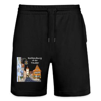 Rothenburg ob der Tauber, Bavaria, Drawing - Stanley/Stella Trainer Unisex Organic Jogging Shorts - black - Front - Nik (191cm) & Marisol (170cm)