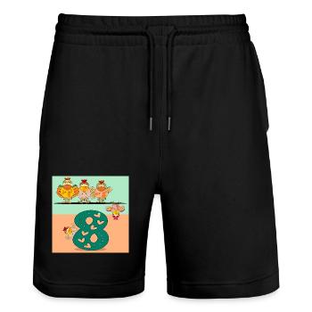 Zahl Acht - Hühner - Stanley/Stella Unisex Bio Joggingshorts Trainer  - Schwarz - Vorne - Nik (191cm) & Marisol (170cm)