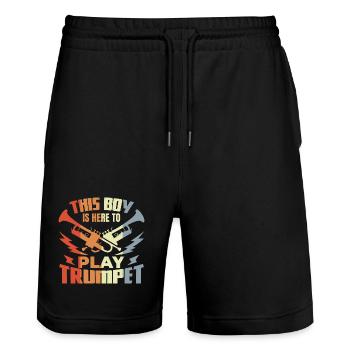 Junge der Trompete spielt - Stanley/Stella Unisex Bio Joggingshorts Trainer  - Schwarz - Vorne - Nik (191cm) & Marisol (170cm)