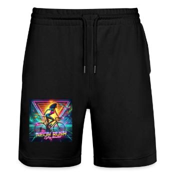 Neon Rush - Poster im Stil der 80er Jahre - Stanley/Stella Unisex Bio Joggingshorts Trainer  - Schwarz - Vorne - Nik (191cm) & Marisol (170cm)