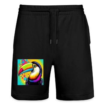 Toucan Pop Art - Short de jogging bio TRAINER Stanley/Stella unisexe - noir - Devant - Nik (191cm) & Marisol (170cm)