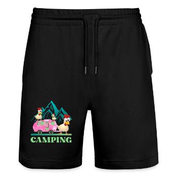 Camping Kids Chickens - Caravan - Stanley/Stella Trainer Unisex Organic Jogging Shorts - black - Front - Nik (191cm) & Marisol (170cm)