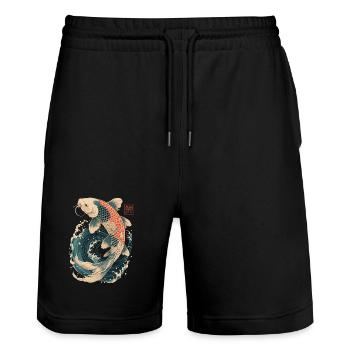 Carpe Koi - Short de jogging bio TRAINER Stanley/Stella unisexe - noir - Devant - Nik (191cm) & Marisol (170cm)