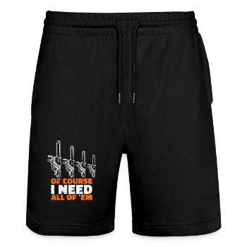 Lumberjack Wood Saw Statement Tree Feller - Stanley/Stella Trainer Unisex Organic Jogging Shorts - black - Front - Nik (191cm) & Marisol (170cm)