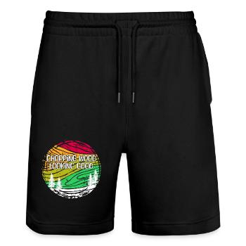 Wood Statement Axe Woodwork Lumberjack Saw Tree - Stanley/Stella Trainer Unisex Organic Jogging Shorts - black - Front - Nik (191cm) & Marisol (170cm)