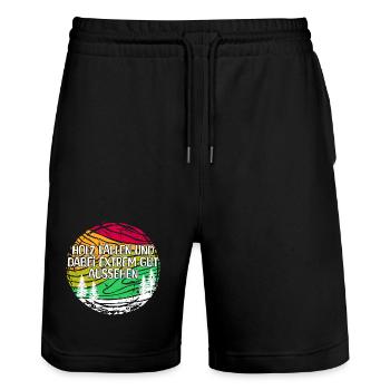 Lumberjack Woodland Wood Statement Woodwork Tree - Stanley/Stella Trainer Unisex Organic Jogging Shorts - black - Front - Nik (191cm) & Marisol (170cm)
