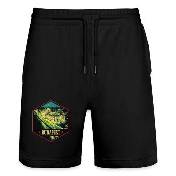 Nächtliche Illustration Historisches Budapest - Stanley/Stella Unisex Bio Joggingshorts Trainer  - Schwarz - Vorne - Nik (191cm) & Marisol (170cm)