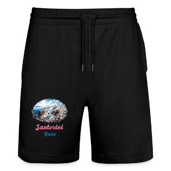 Santorini Griechenland Reisen Vulkan Akrotiri - Stanley/Stella Unisex Bio Joggingshorts Trainer  - Schwarz - Vorne - Nik (191cm) & Marisol (170cm)