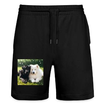 OIG1-KARTON - Stanley/Stella Unisex Bio Joggingshorts Trainer  - Schwarz - Vorne - Nik (191cm) & Marisol (170cm)