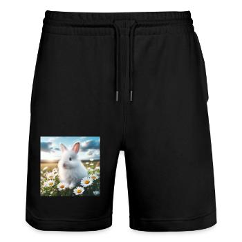 Adorable White Bunny - Stanley/Stella Trainer Unisex Organic Jogging Shorts - black - Front - Nik (191cm) & Marisol (170cm)