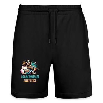 Violine flüstert Jesus Frieden Design - Stanley/Stella Unisex Bio Joggingshorts Trainer  - Schwarz - Vorne - Nik (191cm) & Marisol (170cm)
