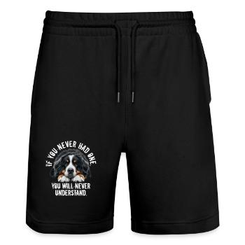 Bernese mountain dog - Stanley/Stella Trainer Unisex Organic Jogging Shorts - black - Front - Nik (191cm) & Marisol (170cm)