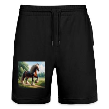 Aquarell Percheron Pferd - Stanley/Stella Unisex Bio Joggingshorts Trainer  - Schwarz - Vorne - Nik (191cm) & Marisol (170cm)