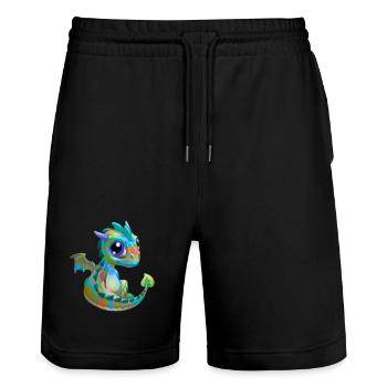 Baby Drache Psy| Niedlicher Psy Baby Drache - Stanley/Stella Unisex Bio Joggingshorts Trainer  - Schwarz - Vorne - Nik (191cm) & Marisol (170cm)