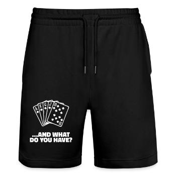 Jeu de cartes Casino Poker Déclaration - Short de jogging bio TRAINER Stanley/Stella unisexe - noir - Devant - Nik (191cm) & Marisol (170cm)