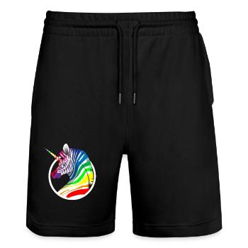 Regenbogen Einhorn Zebra - Stanley/Stella Unisex Bio Joggingshorts Trainer  - Schwarz - Vorne - Nik (191cm) & Marisol (170cm)