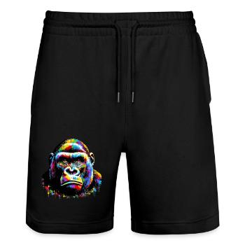 Gorilla - Stanley/Stella Trainer Unisex Organic Jogging Shorts - black - Front - Nik (191cm) & Marisol (170cm)
