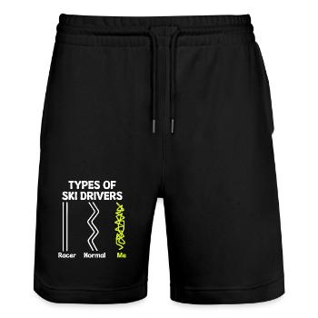 Wintersaison Statement Schifahren Wintersport - Stanley/Stella Unisex Bio Joggingshorts Trainer  - Schwarz - Vorne - Nik (191cm) & Marisol (170cm)
