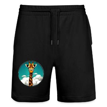 Giraffe - Stanley/Stella Trainer Unisex Organic Jogging Shorts - black - Front - Nik (191cm) & Marisol (170cm)
