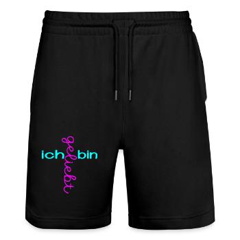 CHRISTLICHER GLAUBE ICH BIN GELIEBT - Stanley/Stella Unisex Bio Joggingshorts Trainer  - Schwarz - Vorne - Nik (191cm) & Marisol (170cm)