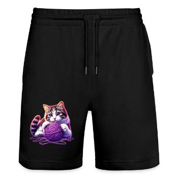 Katze spielt mit einem Wollknäuel - Stanley/Stella Unisex Bio Joggingshorts Trainer  - Schwarz - Vorne - Nik (191cm) & Marisol (170cm)