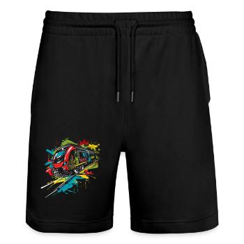 Graffiti Railway - Stanley/Stella Trainer Unisex Organic Jogging Shorts - black - Front - Nik (191cm) & Marisol (170cm)