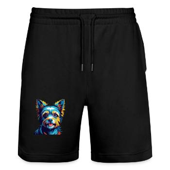 Biewer Terrier Dog Breed Colorful Cartoon Kawaii - Stanley/Stella Trainer Unisex Organic Jogging Shorts - black - Front - Nik (191cm) & Marisol (170cm)