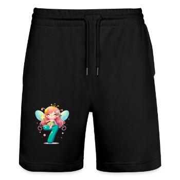 7 Years Fairy Elf Birthday Gift - Stanley/Stella Trainer Unisex Organic Jogging Shorts - black - Front - Nik (191cm) & Marisol (170cm)