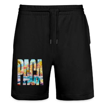 PAKA - Stanley/Stella Unisex Bio Joggingshorts Trainer  - Schwarz - Vorne - Nik (191cm) & Marisol (170cm)