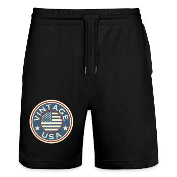Vintage USA Grunge Style American Flag - Stanley/Stella Trainer Unisex Organic Jogging Shorts - black - Front - Nik (191cm) & Marisol (170cm)