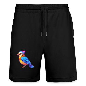 Geai bleu coloré Kawaii dessin animé Personnage Clipart - Short de jogging bio TRAINER Stanley/Stella unisexe - noir - Devant - Nik (191cm) & Marisol (170cm)