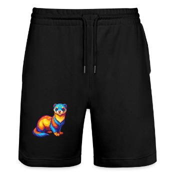 Ferret Colorful Kawaii Cartoon Character Clipart - Stanley/Stella Trainer Unisex Organic Jogging Shorts - black - Front - Nik (191cm) & Marisol (170cm)