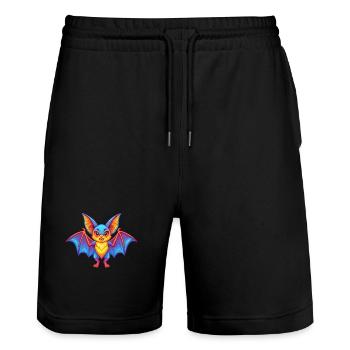 Chauve-souris coloré Kawaii dessin animé Personnage Clipart - Short de jogging bio TRAINER Stanley/Stella unisexe - noir - Devant - Nik (191cm) & Marisol (170cm)