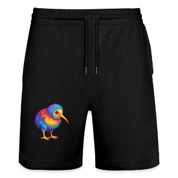 Kiwi oiseau coloré Kawaii dessin animé personnage Animal - Short de jogging bio TRAINER Stanley/Stella unisexe - noir - Devant - Nik (191cm) & Marisol (170cm)