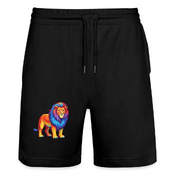 Lion Colorful Kawaii Cartoon Character Clipart - Stanley/Stella Trainer Unisex Organic Jogging Shorts - black - Front - Nik (191cm) & Marisol (170cm)