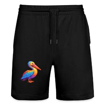 Pelican Colorful Kawaii Cartoon Character Clipart - Stanley/Stella Trainer Unisex Organic Jogging Shorts - black - Front - Nik (191cm) & Marisol (170cm)