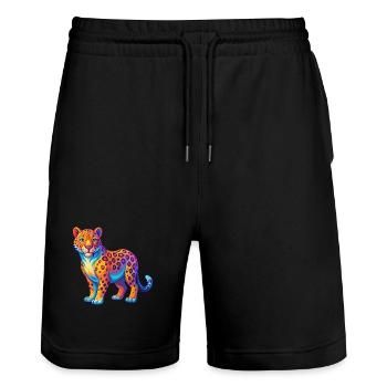 Leopard Colorful Kawaii Cartoon Character Clipart - Stanley/Stella Trainer Unisex Organic Jogging Shorts - black - Front - Nik (191cm) & Marisol (170cm)