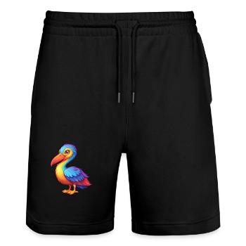 Storch Bunte Kawaii Cartoon Figur Clipart - Stanley/Stella Unisex Bio Joggingshorts Trainer  - Schwarz - Vorne - Nik (191cm) & Marisol (170cm)