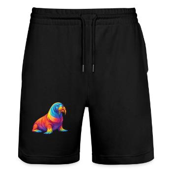 morse coloré kawaii dessin animé personnage clipart - Short de jogging bio TRAINER Stanley/Stella unisexe - noir - Devant - Nik (191cm) & Marisol (170cm)