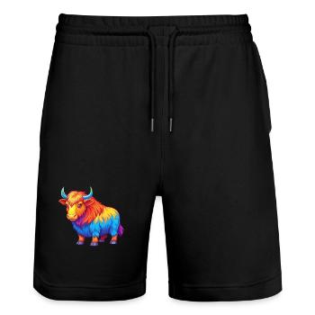 Yak Bunte Kawaii Cartoon Figur Clipart - Stanley/Stella Unisex Bio Joggingshorts Trainer  - Schwarz - Vorne - Nik (191cm) & Marisol (170cm)