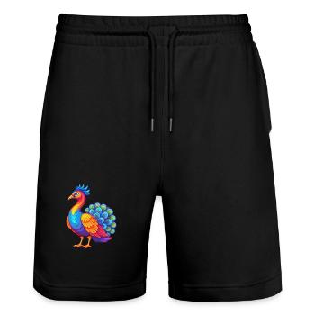Peacock Colorful Kawaii Cartoon Character Clipart - Stanley/Stella Trainer Unisex Organic Jogging Shorts - black - Front - Nik (191cm) & Marisol (170cm)