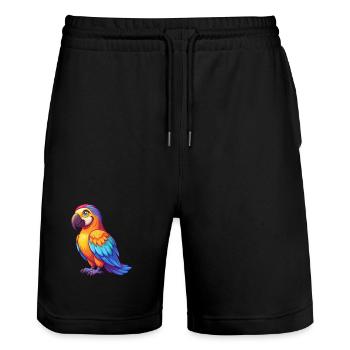 Papagei Bunte Kawaii Cartoon Charakter Clipart - Stanley/Stella Unisex Bio Joggingshorts Trainer  - Schwarz - Vorne - Nik (191cm) & Marisol (170cm)