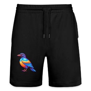Pie coloré Kawaii Dessin animé Personnage Oiseau - Short de jogging bio TRAINER Stanley/Stella unisexe - noir - Devant - Nik (191cm) & Marisol (170cm)