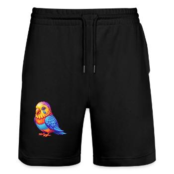 Budgerigar Colorful Kawaii Cartoon Character Bird - Stanley/Stella Trainer Unisex Organic Jogging Shorts - black - Front - Nik (191cm) & Marisol (170cm)