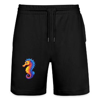 Seepferdchen Buntes Kawaii Cartoon Meerestier - Stanley/Stella Unisex Bio Joggingshorts Trainer  - Schwarz - Vorne - Nik (191cm) & Marisol (170cm)