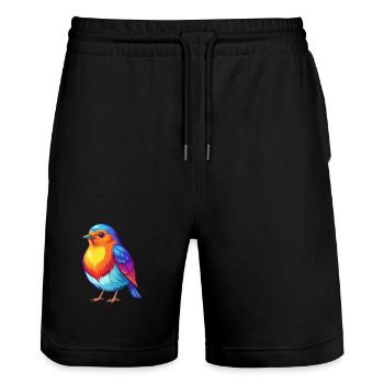 Robin Colorful Kawaii Cartoon Character Bird - Stanley/Stella Trainer Unisex Organic Jogging Shorts - black - Front - Nik (191cm) & Marisol (170cm)