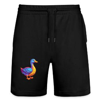 oie coloré kawaii personnage de dessin animé oiseau - Short de jogging bio TRAINER Stanley/Stella unisexe - noir - Devant - Nik (191cm) & Marisol (170cm)