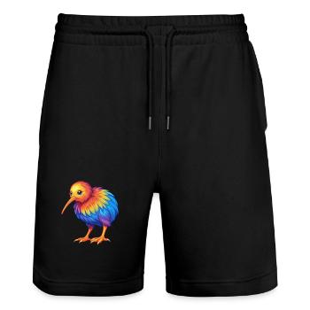 Kiwi oiseau Coloré Kawaii Dessin animé Personnage Oiseau - Short de jogging bio TRAINER Stanley/Stella unisexe - noir - Devant - Nik (191cm) & Marisol (170cm)