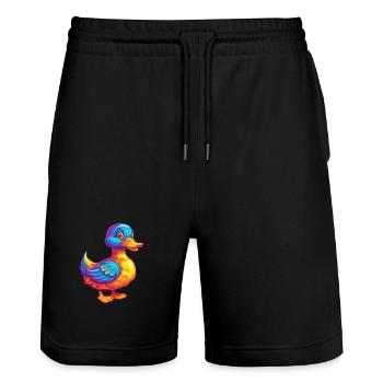 Duck Colorful Kawaii Cartoon Character Bird - Stanley/Stella Trainer Unisex Organic Jogging Shorts - black - Front - Nik (191cm) & Marisol (170cm)
