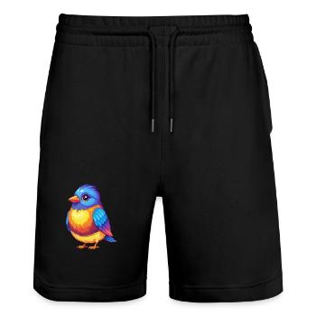 Fink, bunter Kawaii, Zeichentrickfigur, Vogel - Stanley/Stella Unisex Bio Joggingshorts Trainer  - Schwarz - Vorne - Nik (191cm) & Marisol (170cm)